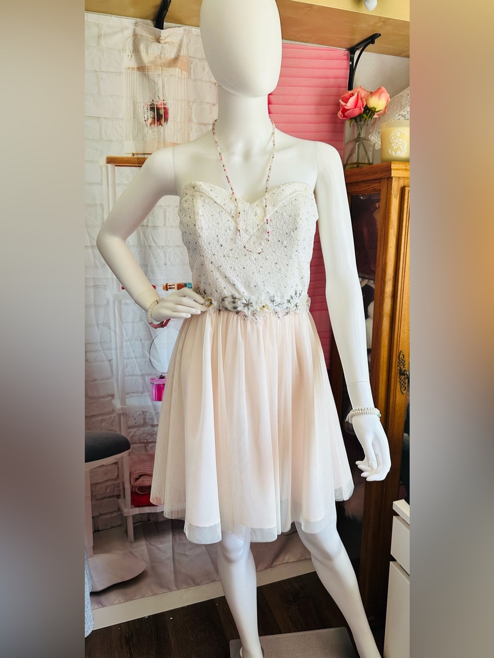 Masquerade Ivory and Pale Pink Beaded Party Dress